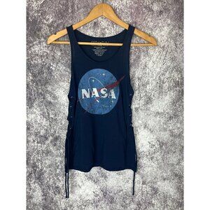 Fifth Sun Tank Top Women's Extra Small XS Blue Nasa Space Graphic Lace up Sides